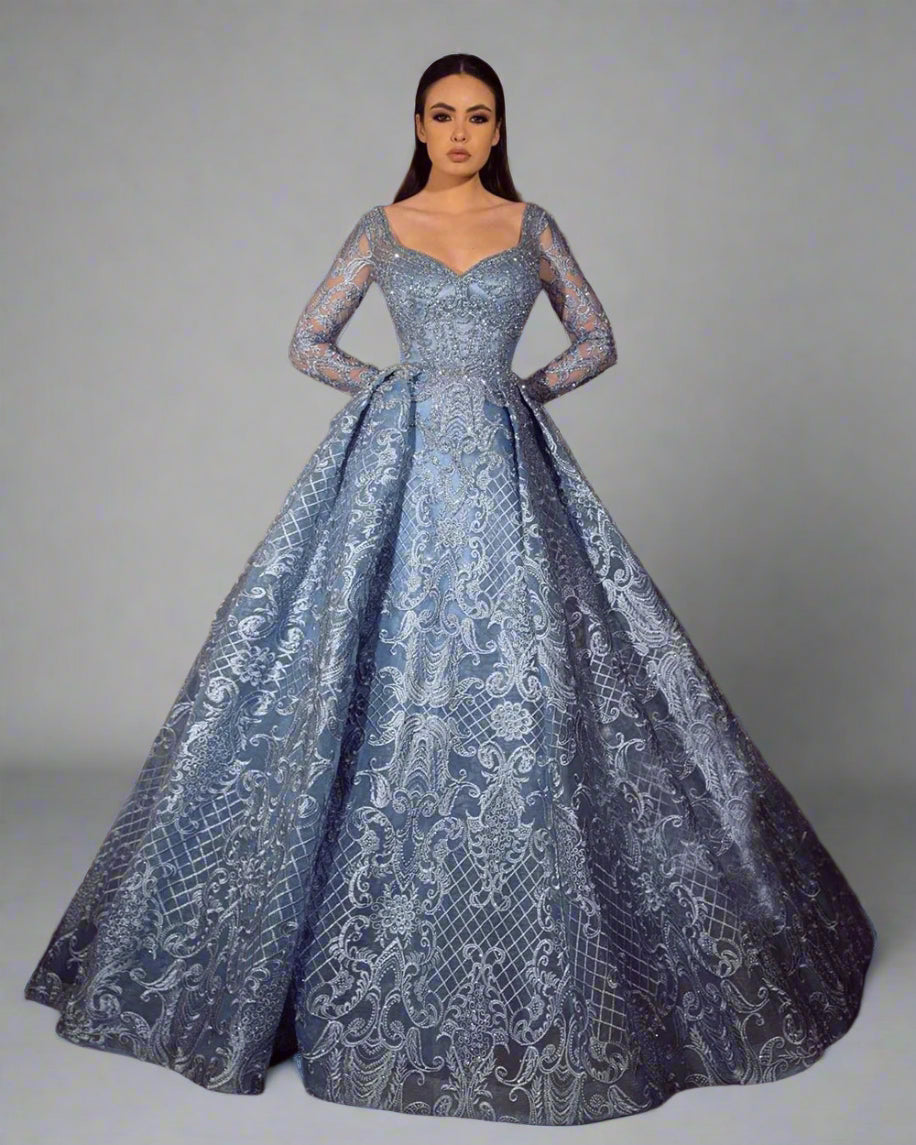 Long Sleeve Jacquard Ball Gown