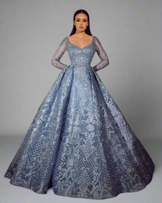 Long Sleeve Jacquard Ball Gown