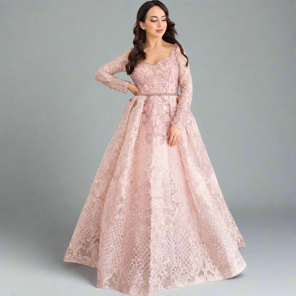Long Sleeve Jacquard Ball Gown