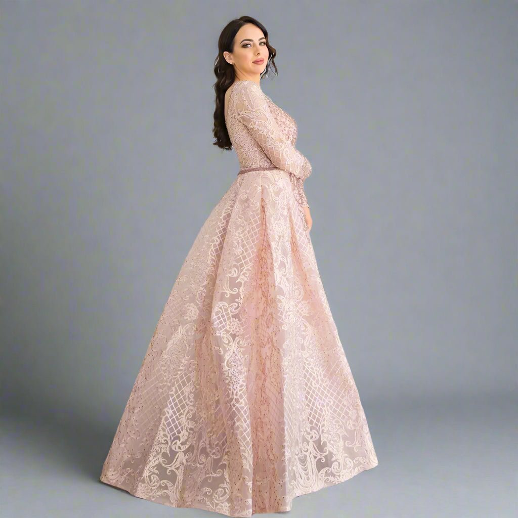 Long Sleeve Jacquard Ball Gown
