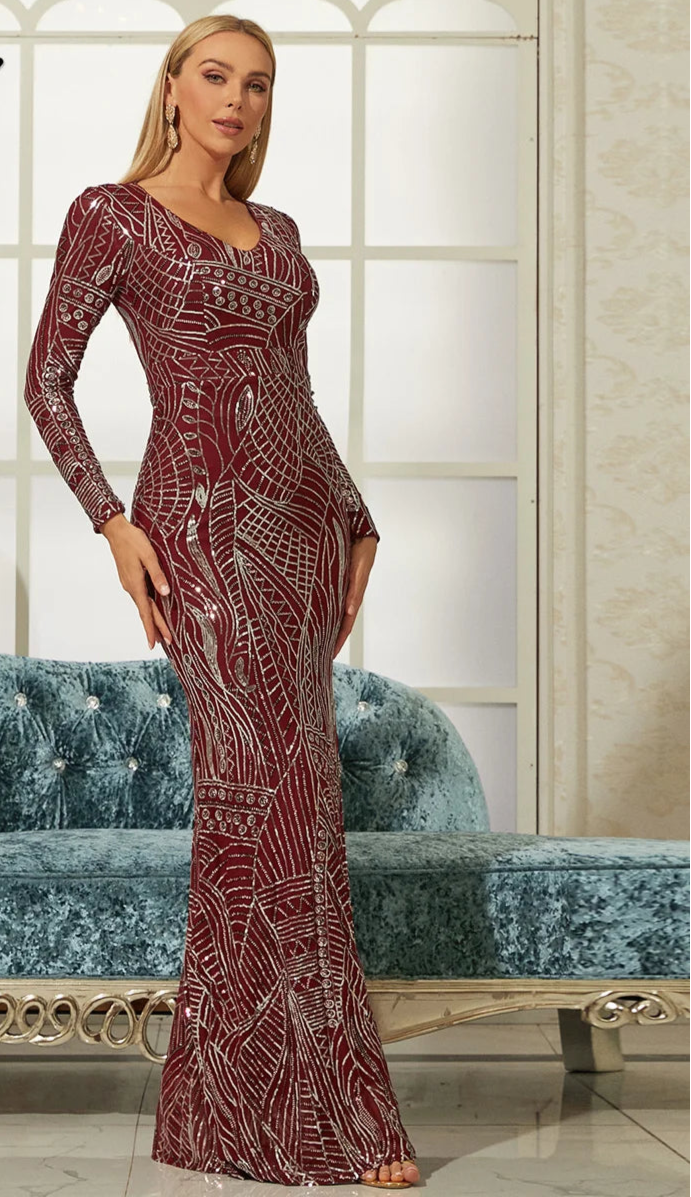 Long Sleeve Sequin Mermaid Gown