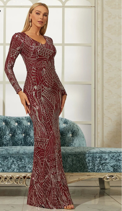 Long Sleeve Sequin Mermaid Gown