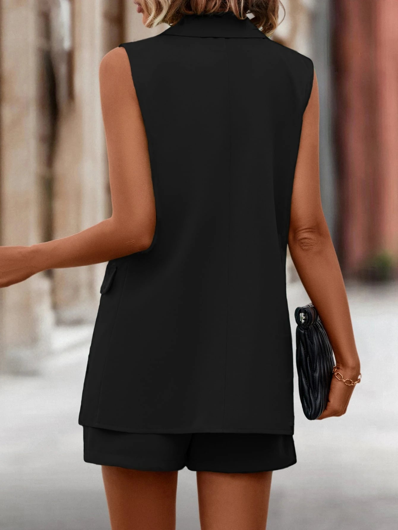 Longline Sleeveless Blazer Shorts Set