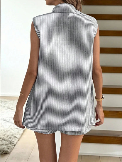  Longline Striped Waistcoat Shorts Set