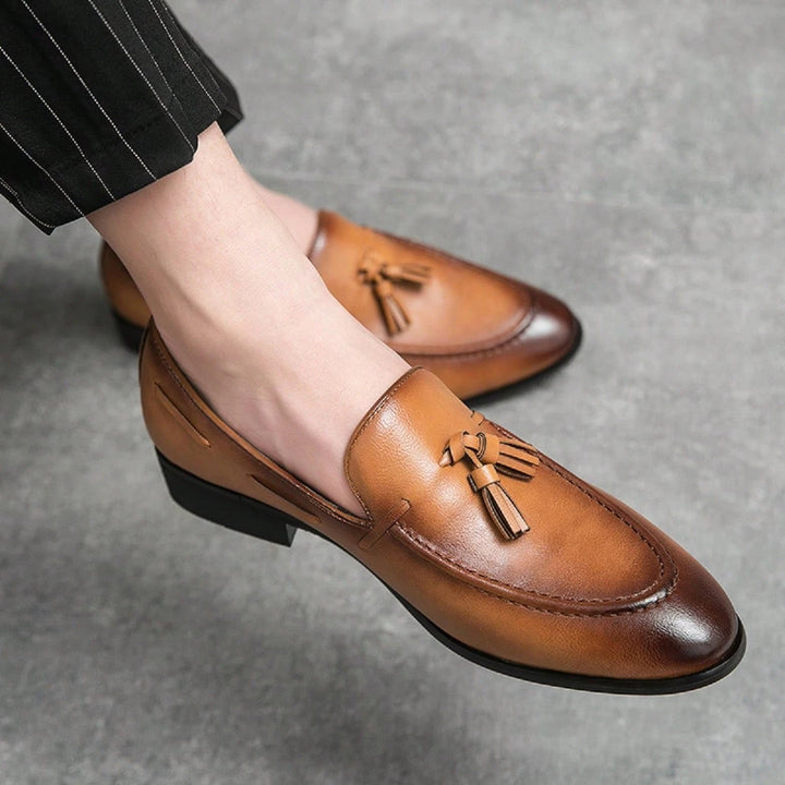 Men's Burnished Leather Tassel Loafers