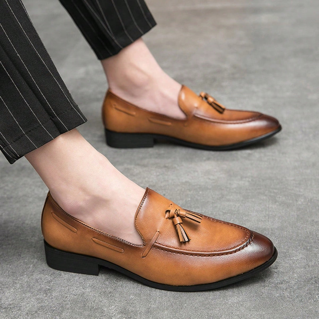 Men's Burnished Leather Tassel Loafers