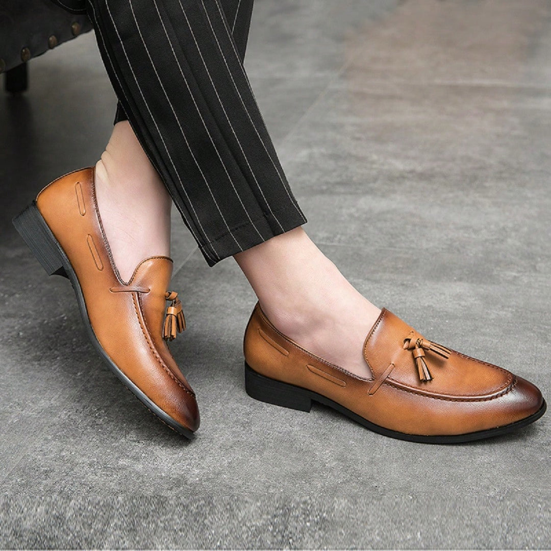 Men's Burnished Leather Tassel Loafers