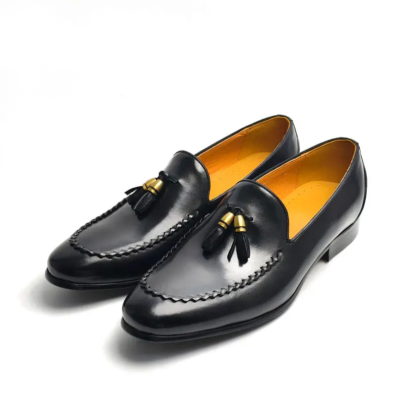 Men's Burnished Leather Tassel Loafers