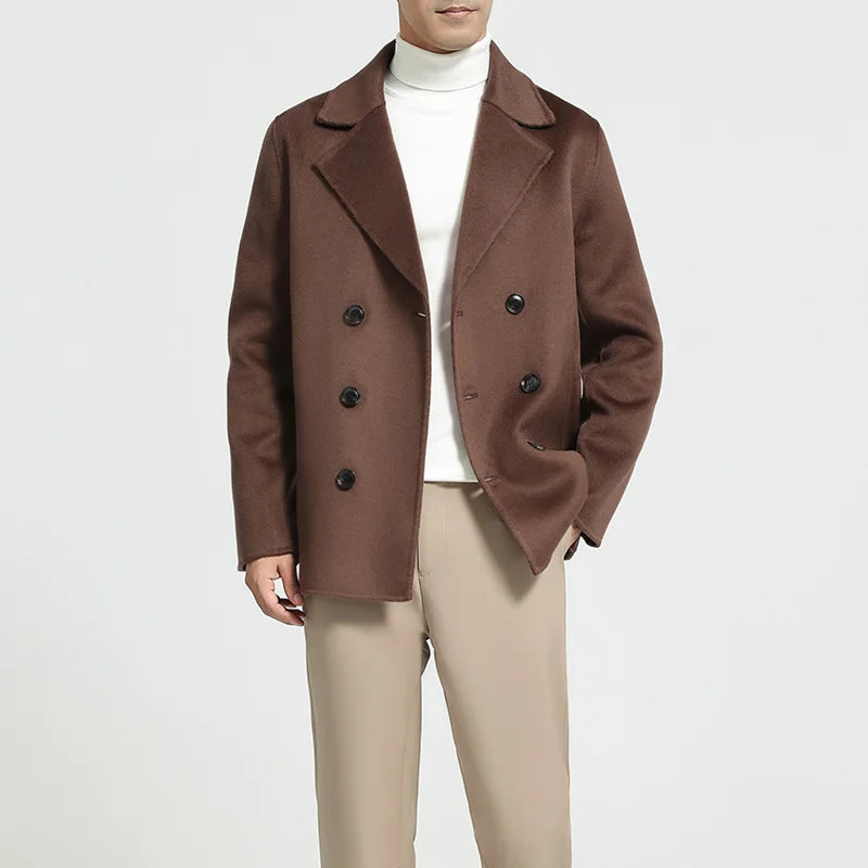 Mens Double-Breasted Wool Blend Coat