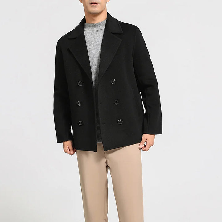Mens Double-Breasted Wool Blend Coat