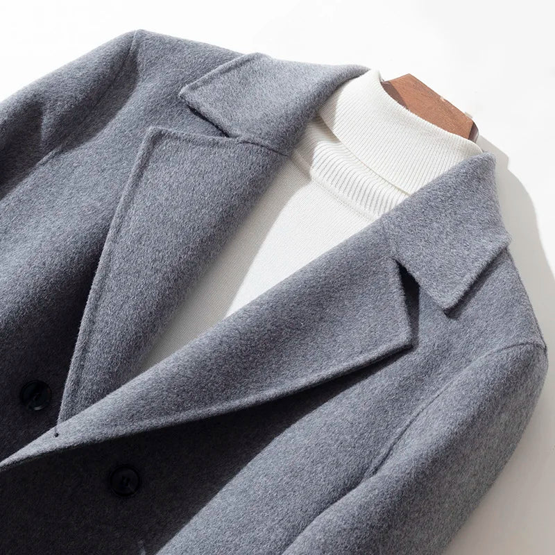 Mens Double-Breasted Wool Blend Coat