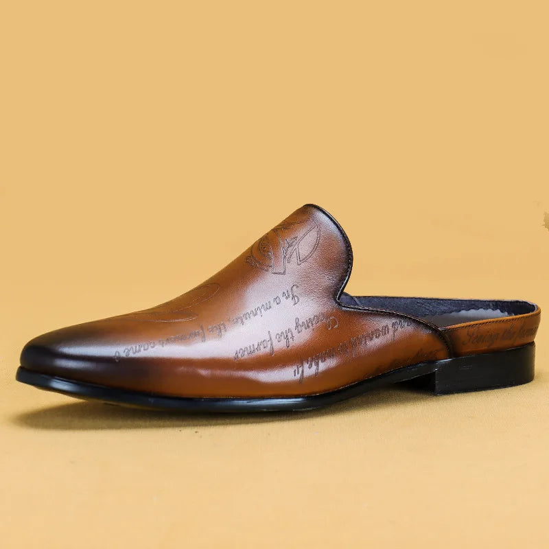 Men's Engraved Leather Loafer Mules