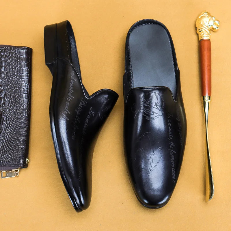 Men's Engraved Leather Loafer Mules