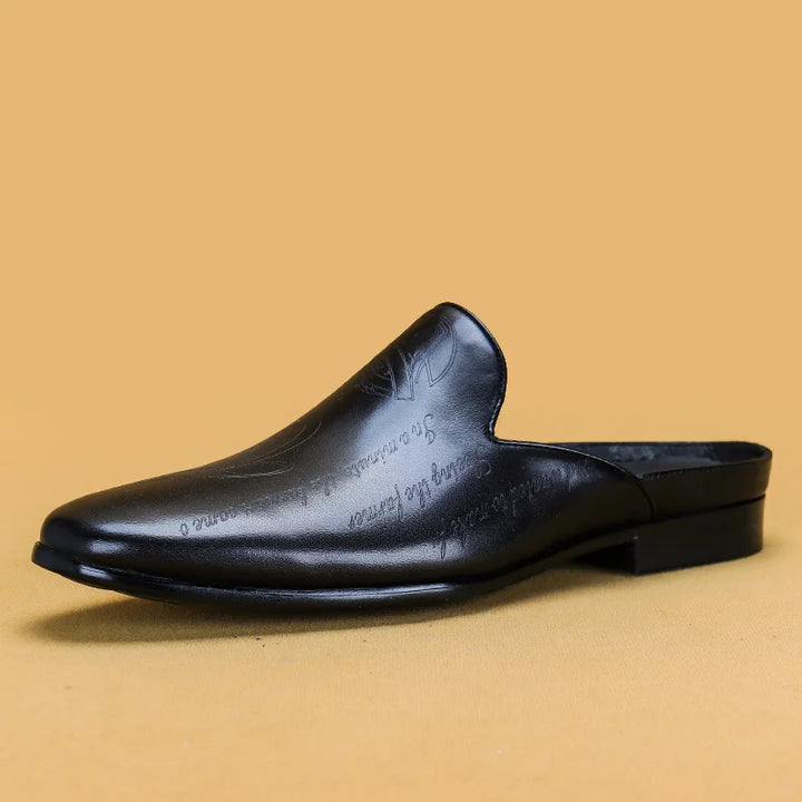 Men's Engraved Leather Loafer Mules