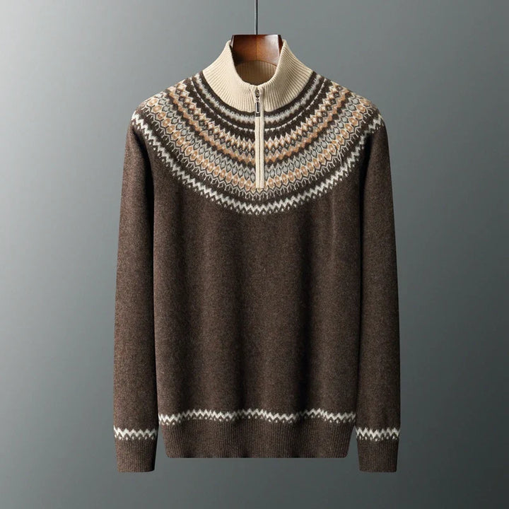 Mens Fair Isle Cashmere Quarter-Zip Sweater
