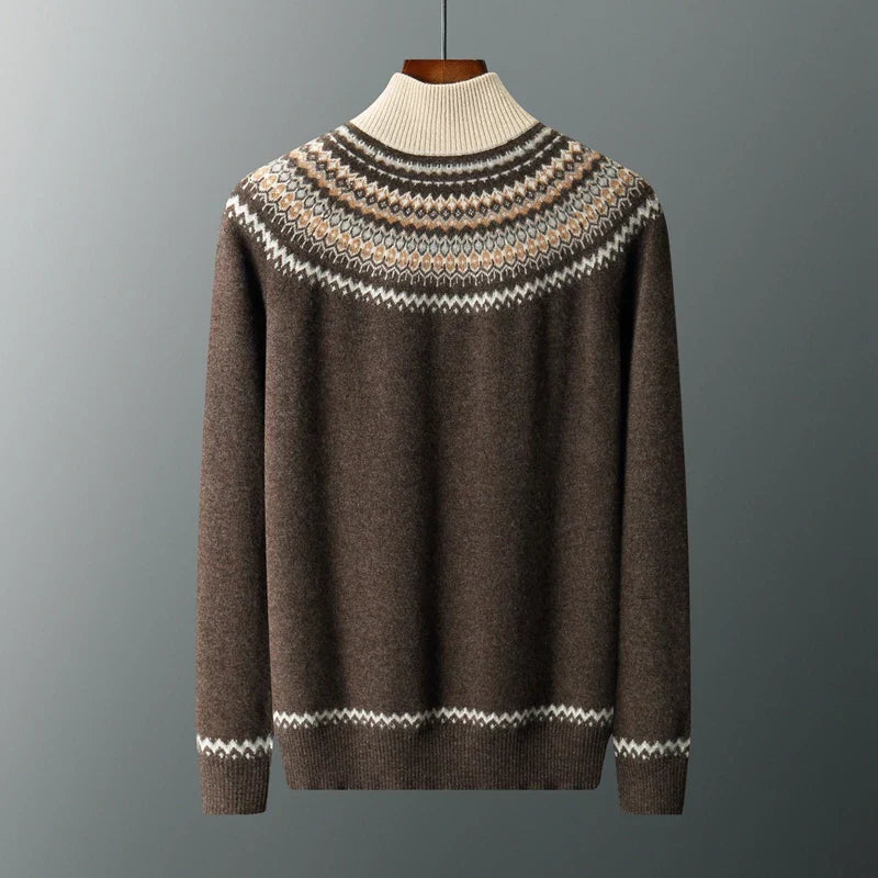 Mens Fair Isle Cashmere Quarter-Zip Sweater