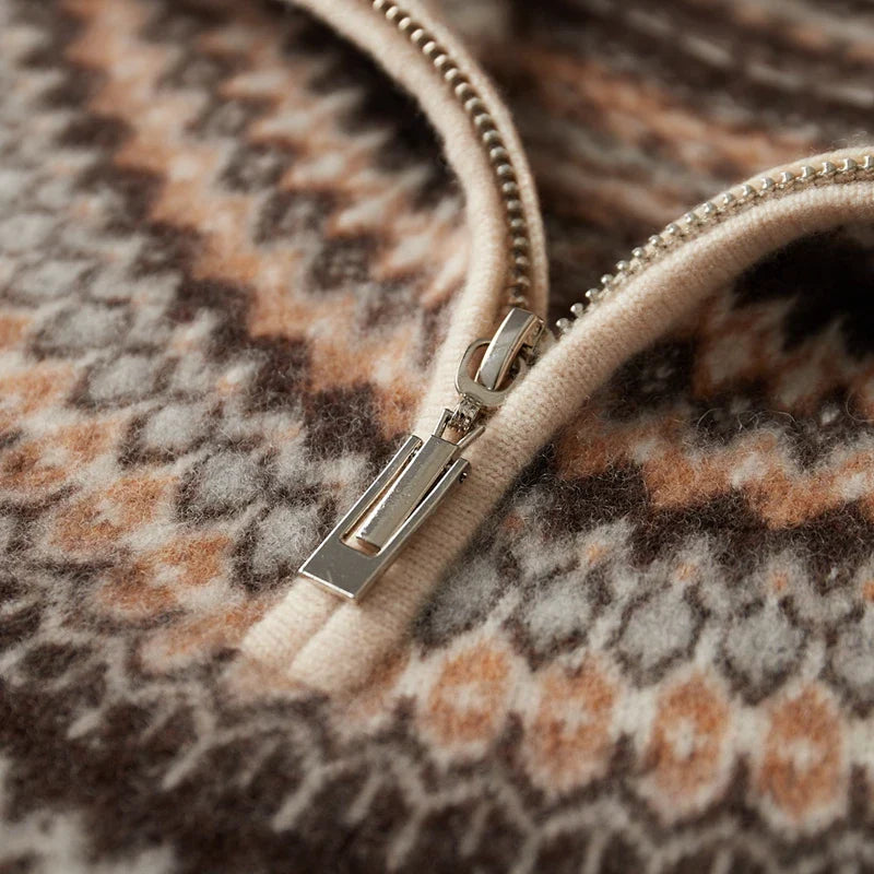 Mens Fair Isle Cashmere Quarter-Zip Sweater