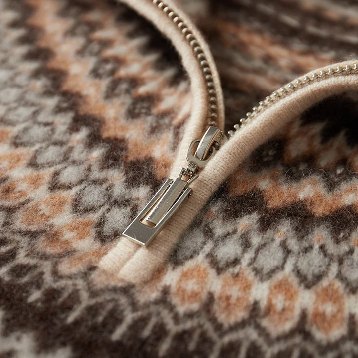 Mens Fair Isle Cashmere Quarter-Zip Sweater