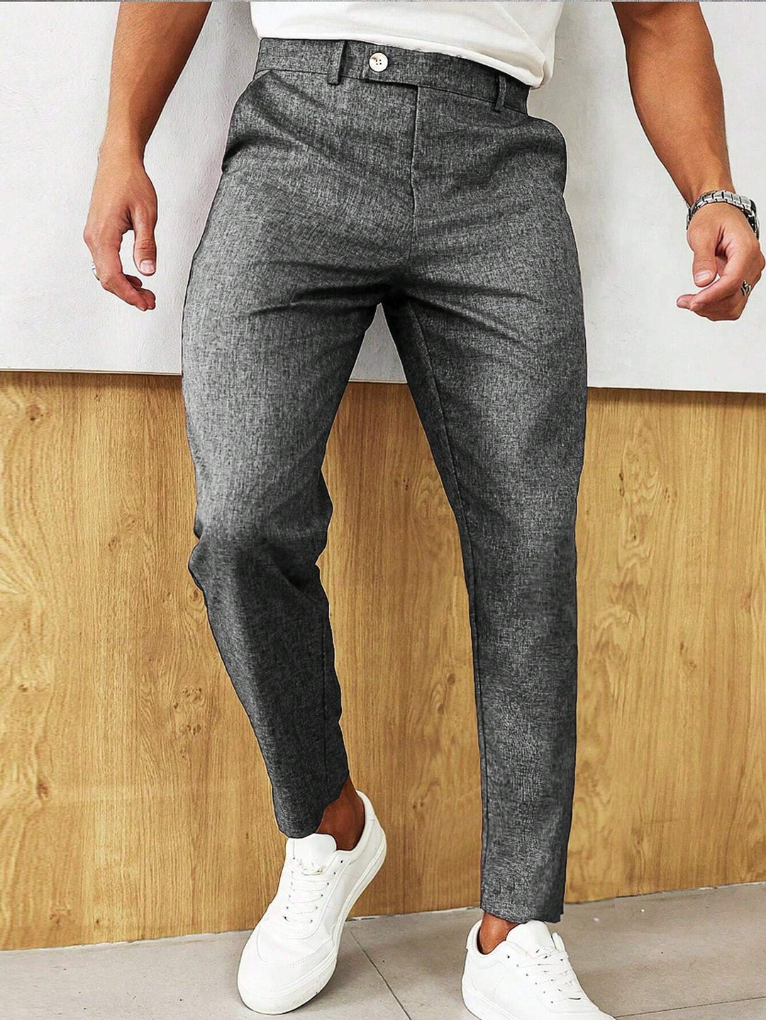  Men's Grey Tweed Ankle Trousers