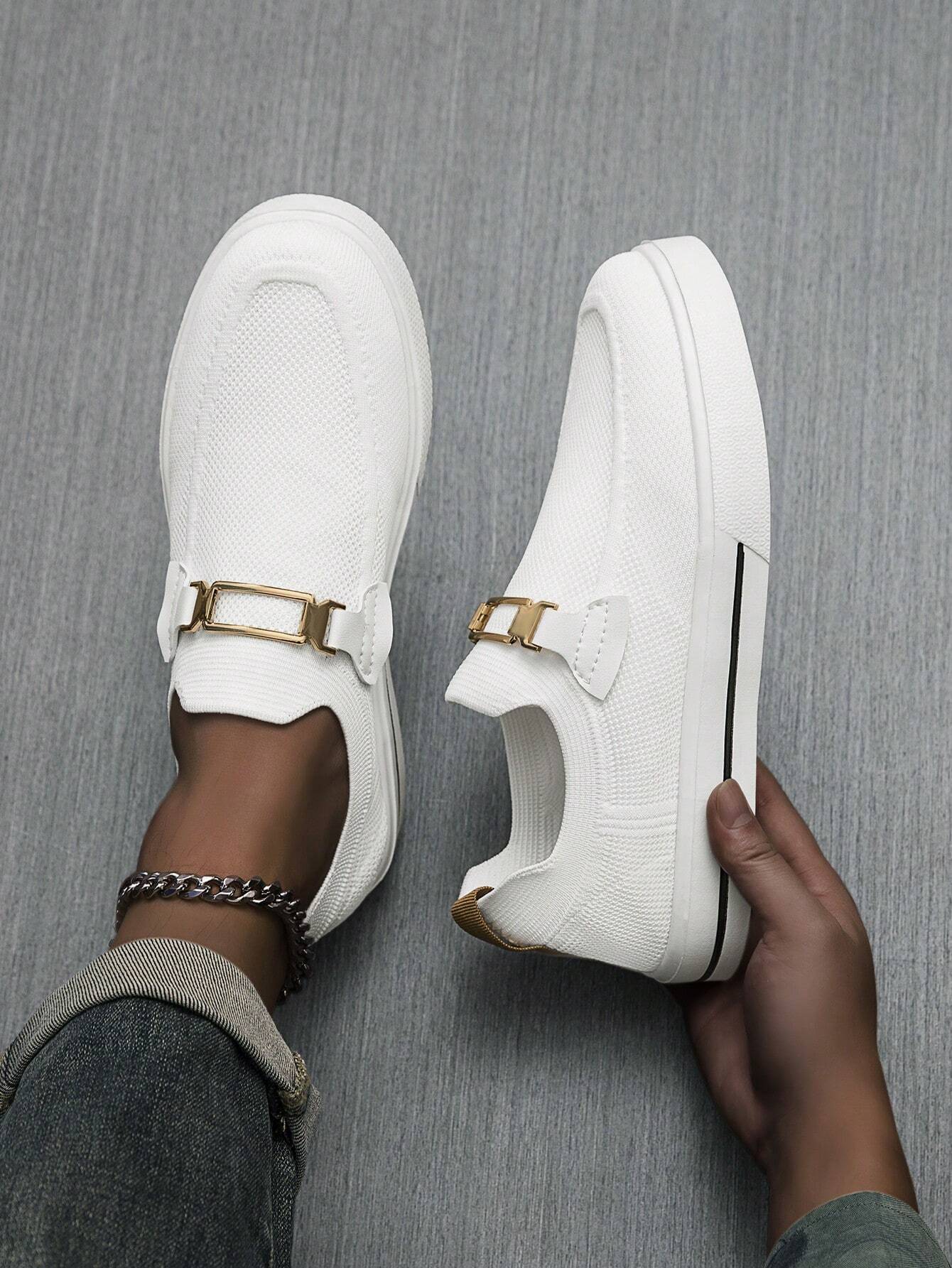  Men's Knit Buckle Slip On Sneakers
