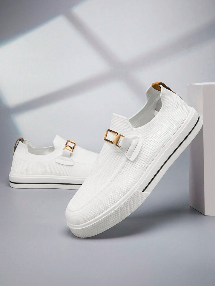  Men's Knit Buckle Slip On Sneakers