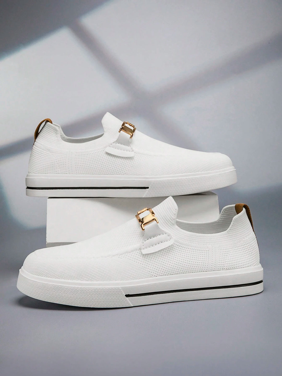  Men's Knit Buckle Slip On Sneakers