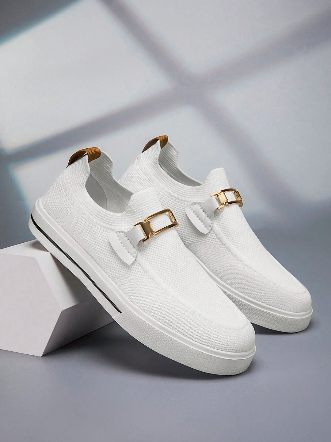  Men's Knit Buckle Slip On Sneakers