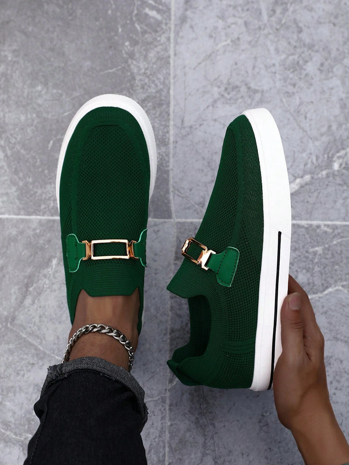  Men's Knit Buckle Slip On Sneakers