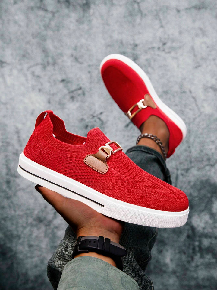  Men's Knit Buckle Slip On Sneakers