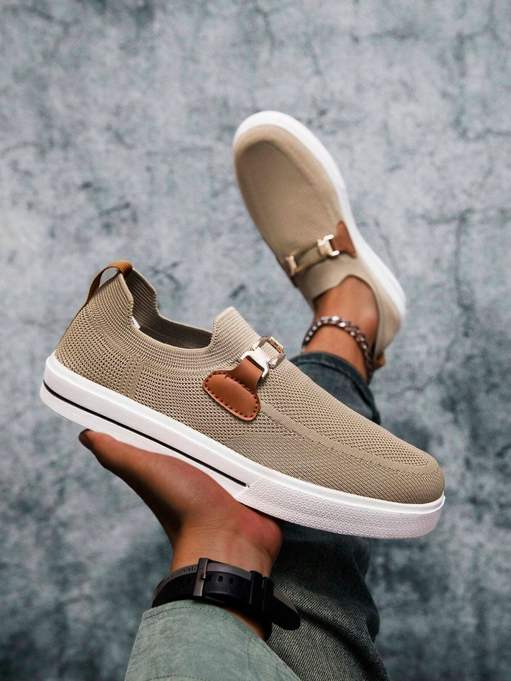  Men's Knit Buckle Slip On Sneakers