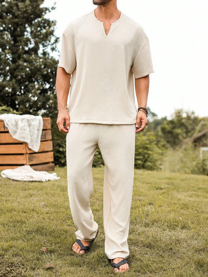 Mens Linen V-Neck Lounge Set