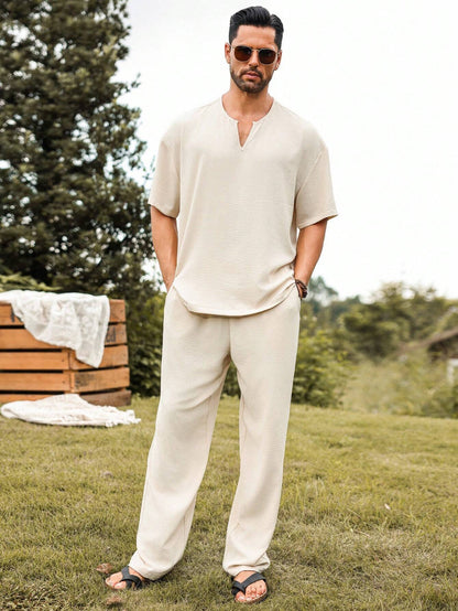 Mens Linen V-Neck Lounge Set