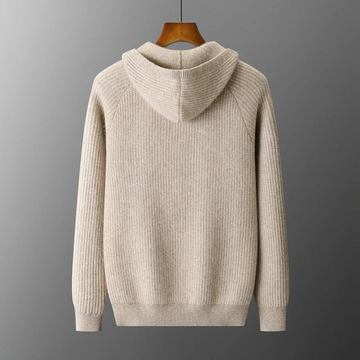 Mens Ribbed Merino Wool Zip Hoodie