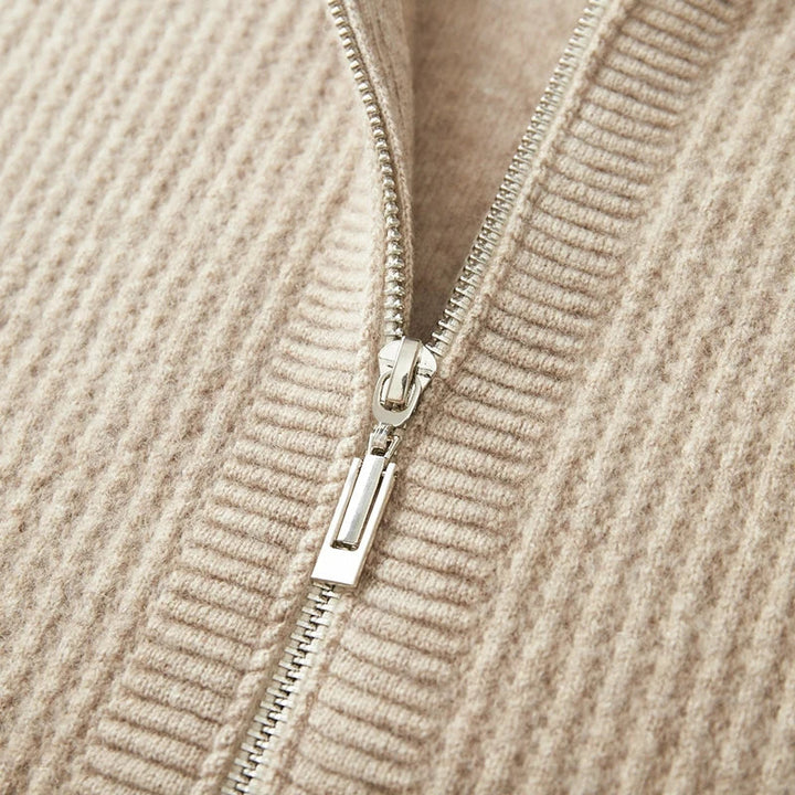 Mens Ribbed Merino Wool Zip Hoodie