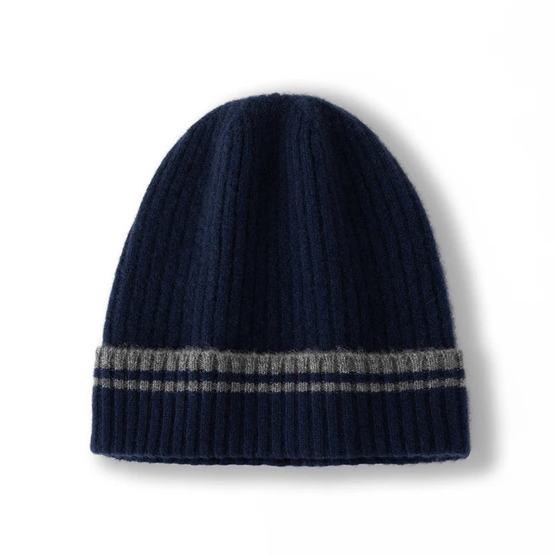  Men's Striped Cashmere Beanie Hat