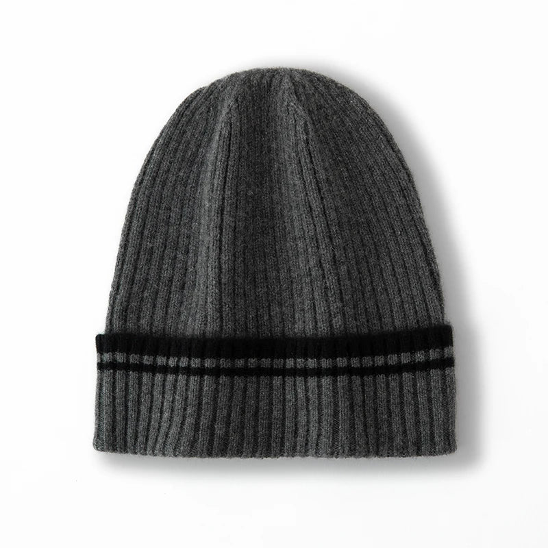  Men's Striped Cashmere Beanie Hat