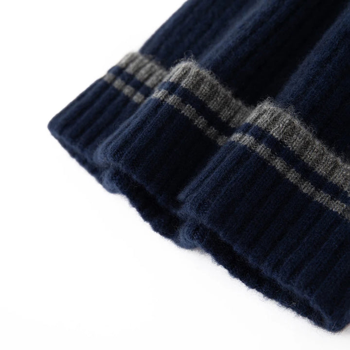  Men's Striped Cashmere Beanie Hat