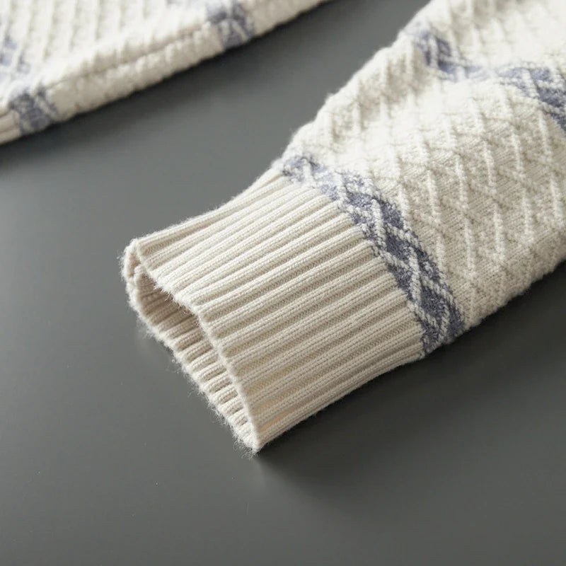 Mens Striped Merino Wool Zip Cardigan