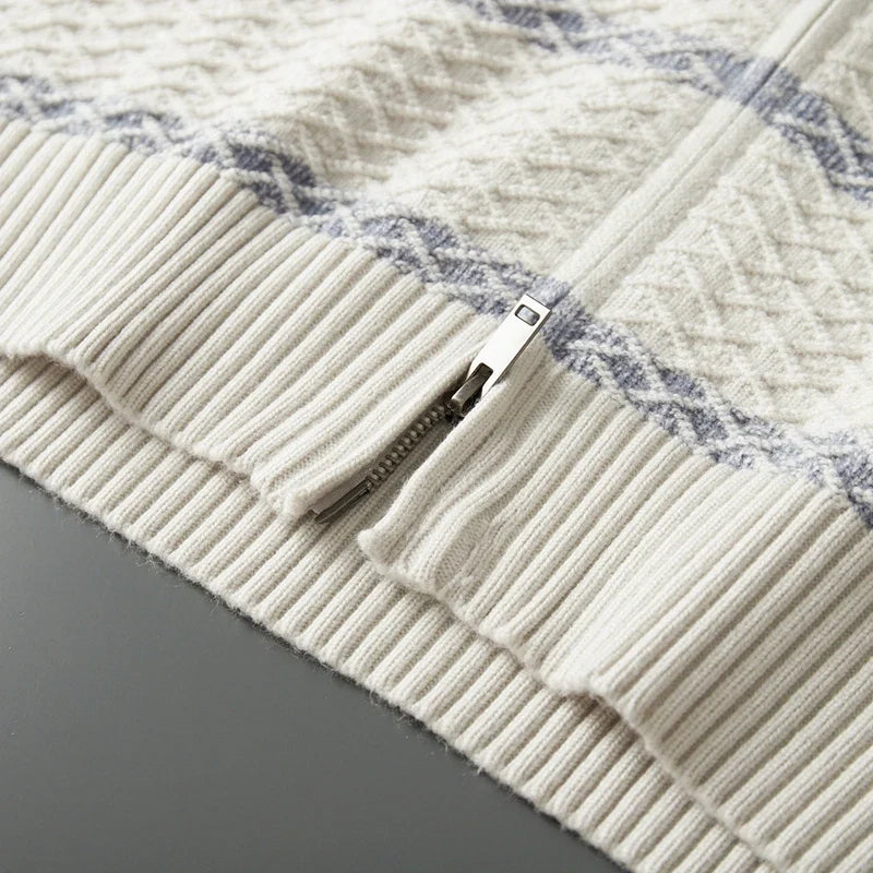 Mens Striped Merino Wool Zip Cardigan
