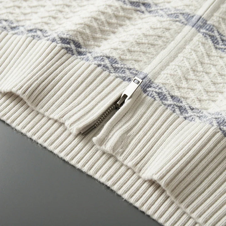 Mens Striped Merino Wool Zip Cardigan
