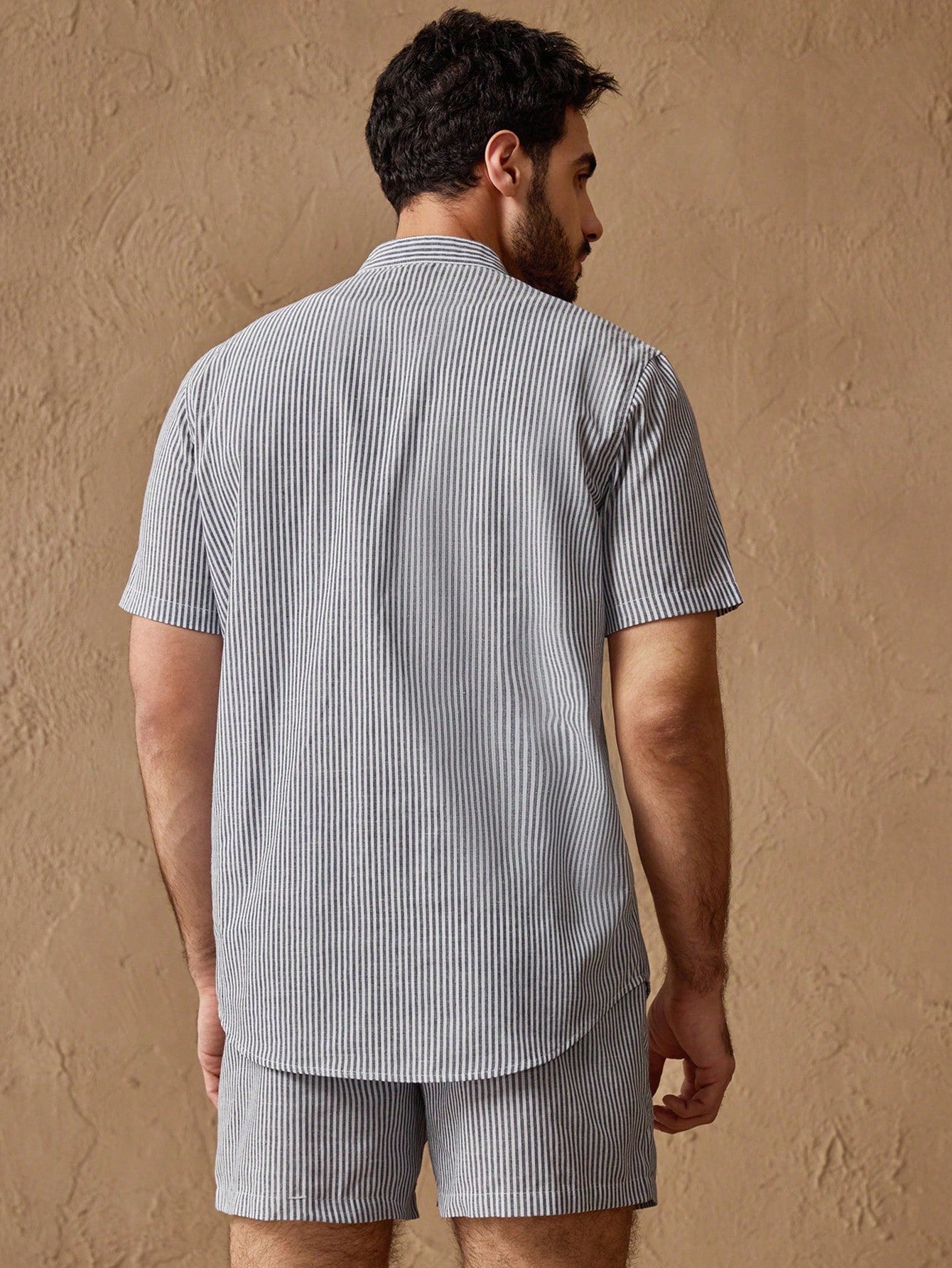 Men's Striped Stand Collar Pajama Set