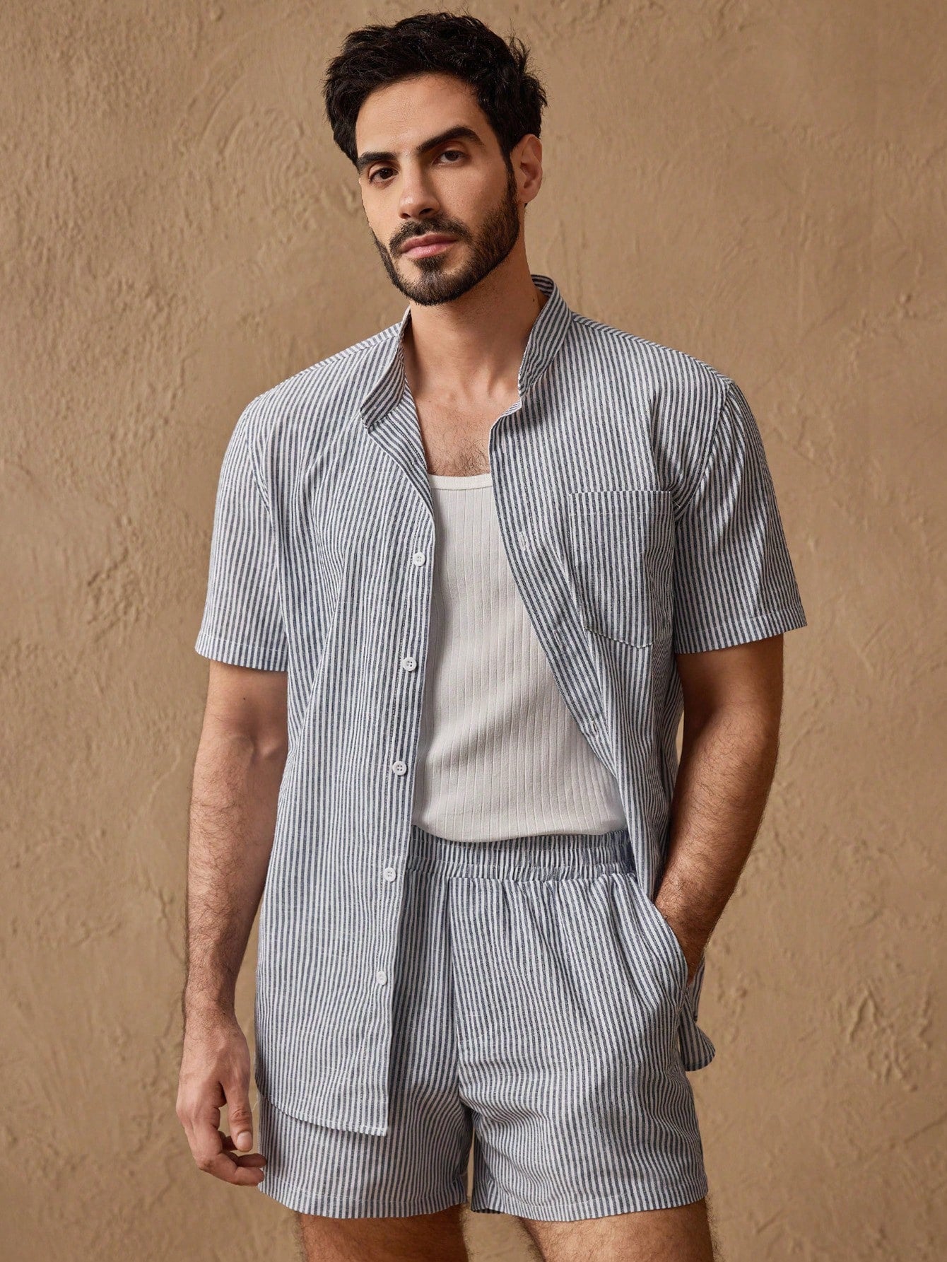 Men's Striped Stand Collar Pajama Set