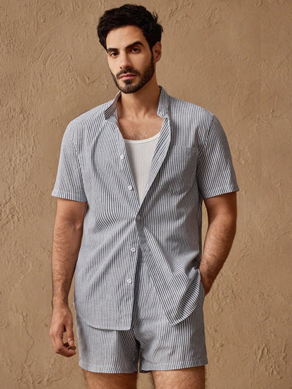 Men's Striped Stand Collar Pajama Set