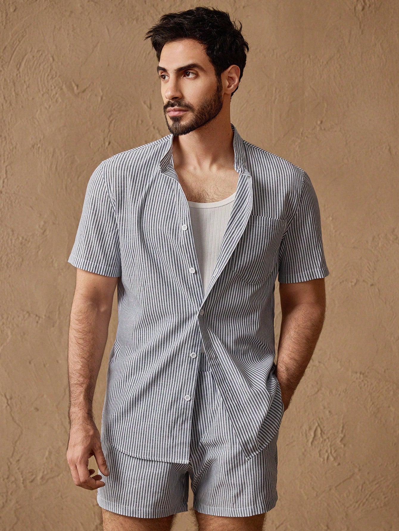 Men's Striped Stand Collar Pajama Set