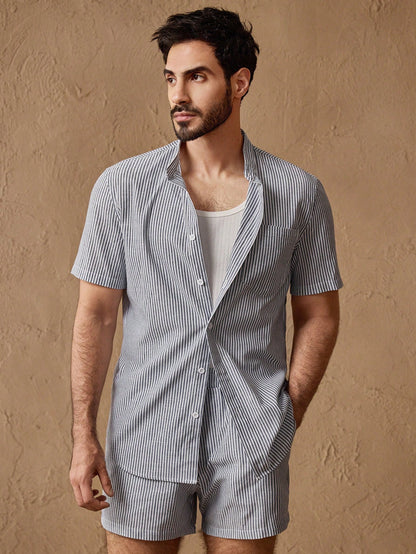 Men's Striped Stand Collar Pajama Set