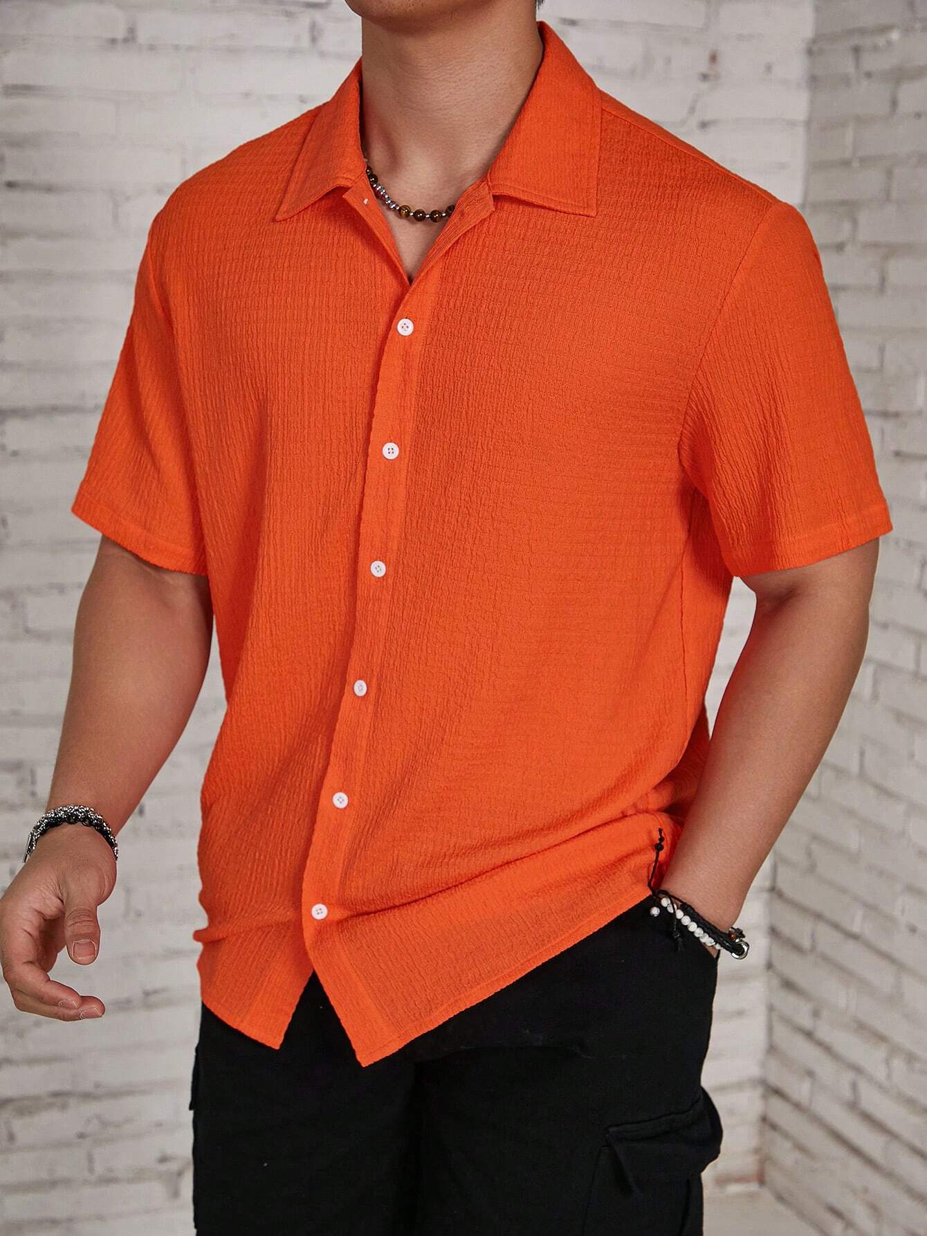 Men's Textured Camp Collar Shirt