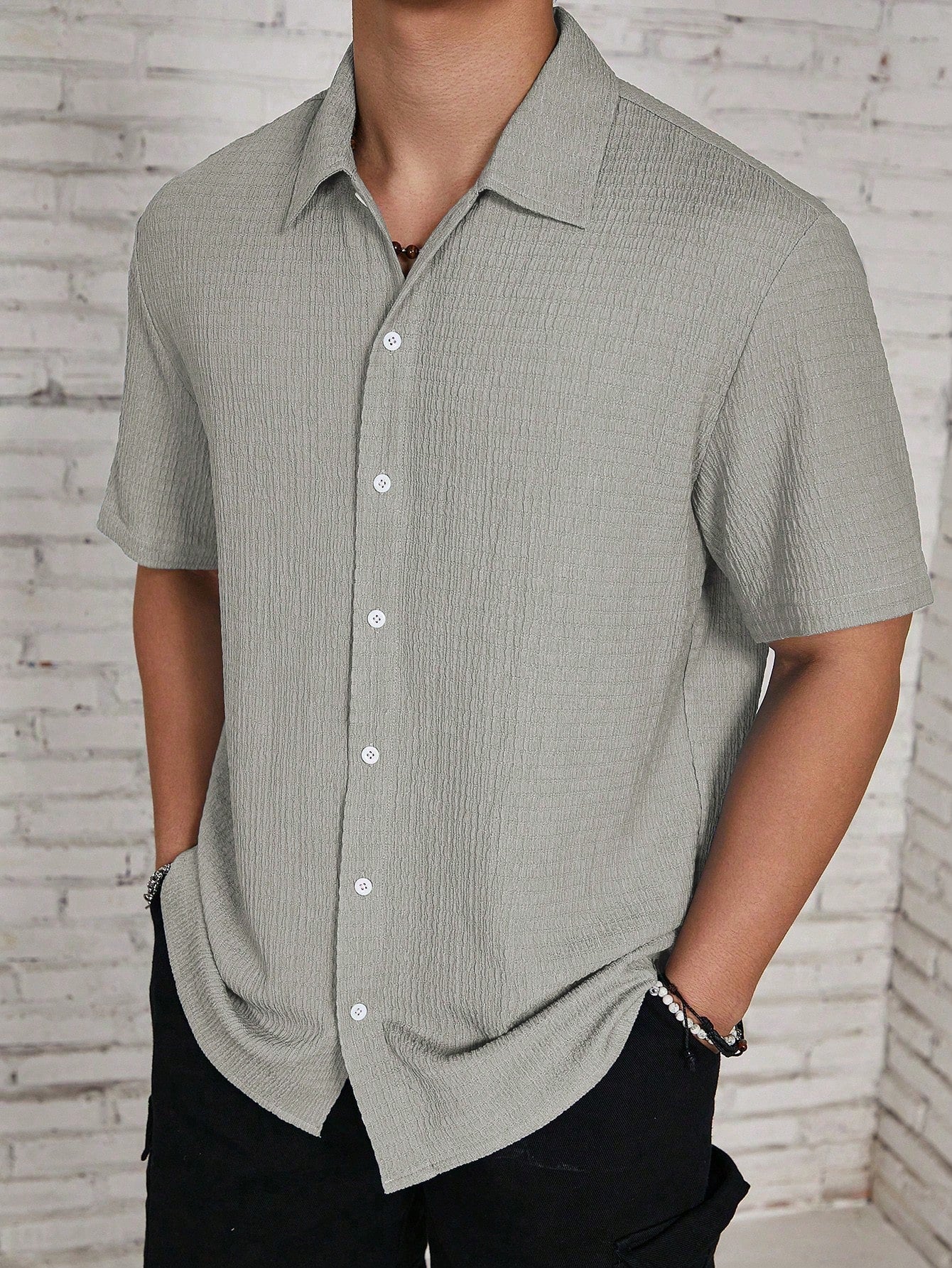 Men's Textured Camp Collar Shirt