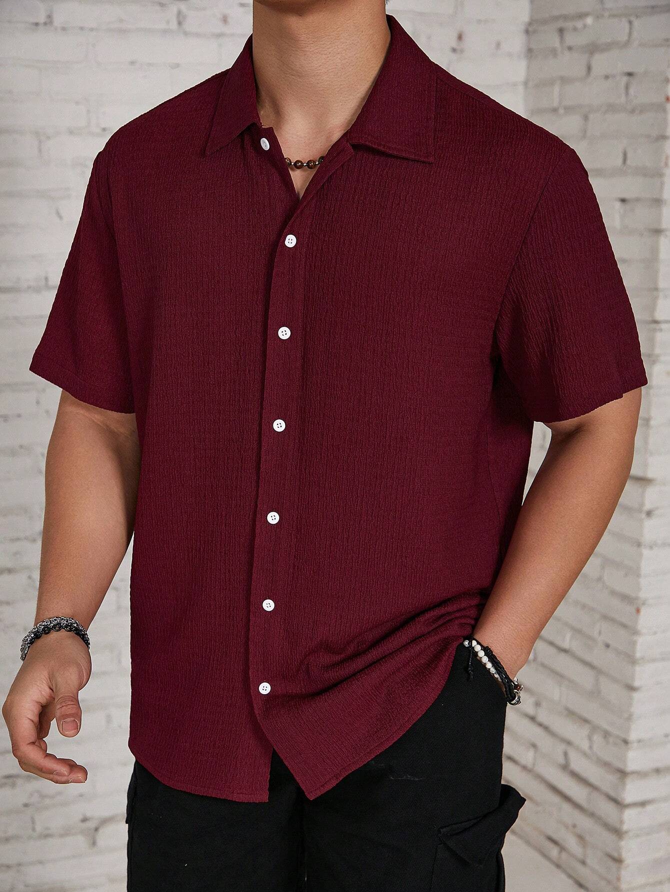 Men's Textured Camp Collar Shirt