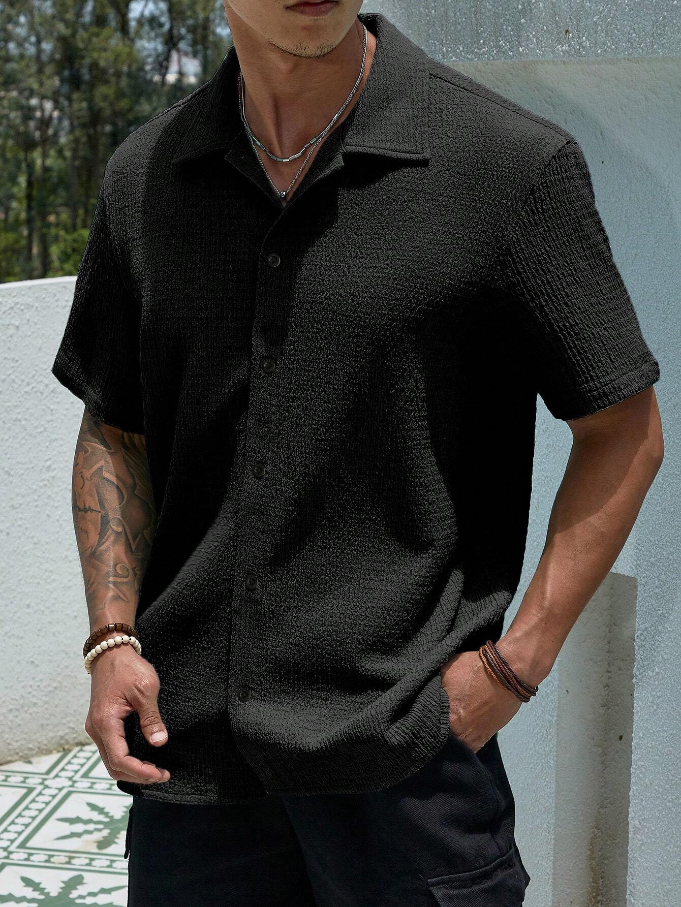 Men's Textured Camp Collar Shirt