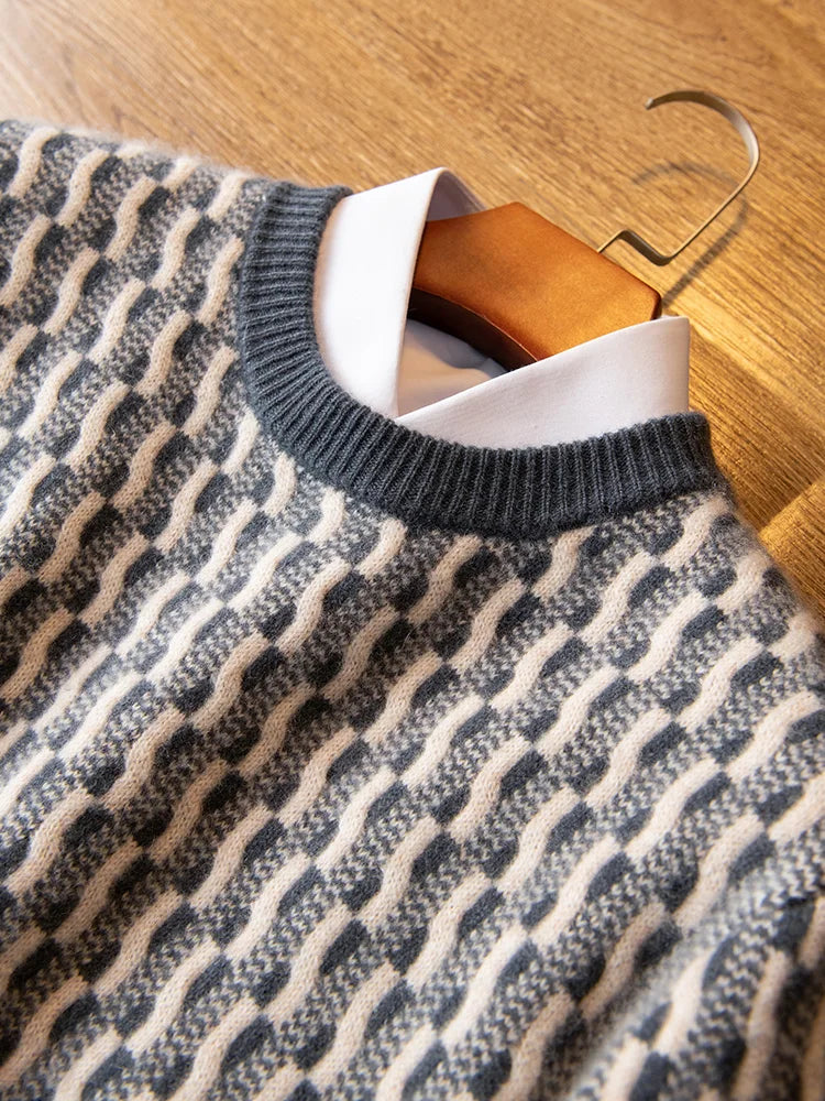 Mens Textured Cashmere Crewneck Sweater